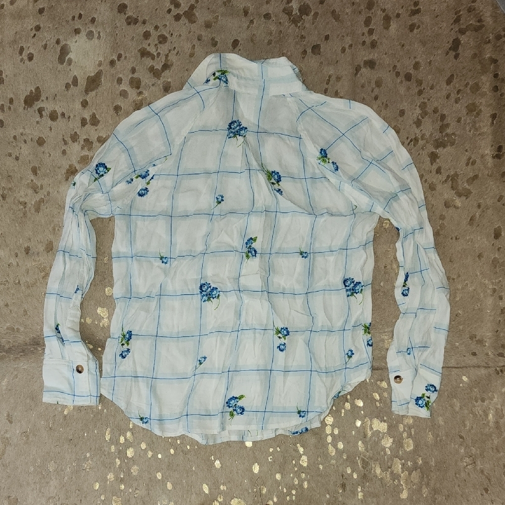Free People Blue and White Watercolor Blouse - Picture 4 of 5